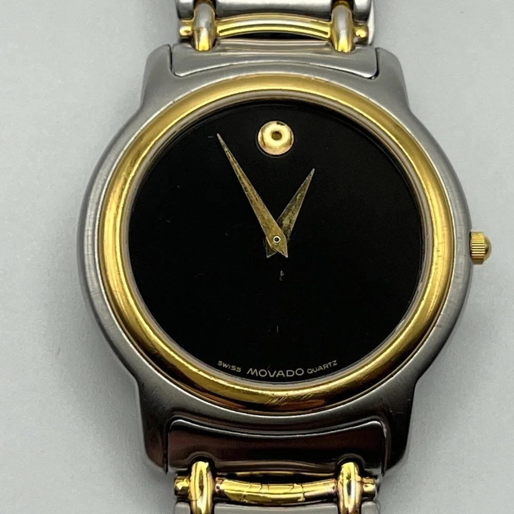 Movado Swiss Black and Silver Mens Watch Working
